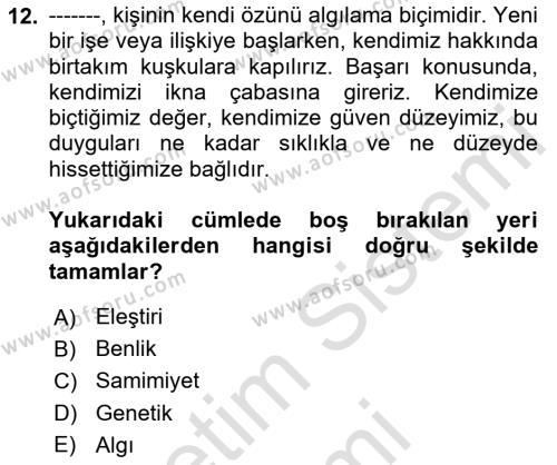 Halkla İlişkiler Ve İletişim Dersi 2024 - 2025 Yılı (Vize) Ara Sınavı 12. Soru