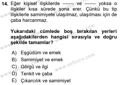 Halkla İlişkiler Ve İletişim Dersi 2024 - 2025 Yılı (Vize) Ara Sınavı 14. Soru