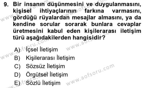 Halkla İlişkiler Ve İletişim Dersi 2024 - 2025 Yılı (Vize) Ara Sınavı 9. Soru