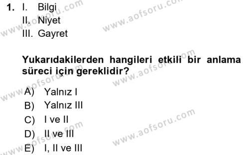 Etkili İletişim Teknikleri Dersi 2023 - 2024 Yılı (Vize) Ara Sınavı 1. Soru