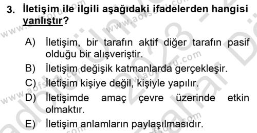 Etkili İletişim Teknikleri Dersi 2023 - 2024 Yılı (Vize) Ara Sınavı 3. Soru