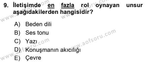 Etkili İletişim Teknikleri Dersi 2023 - 2024 Yılı (Vize) Ara Sınavı 9. Soru