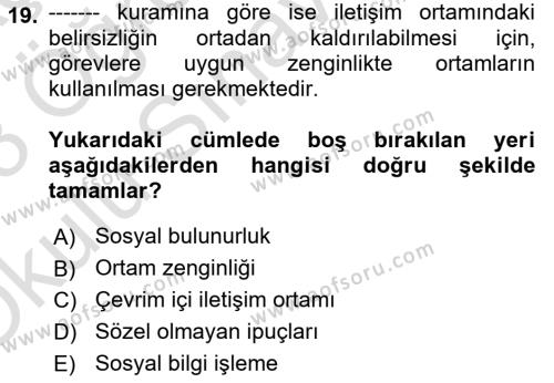 İletişim Bilgisi Dersi 2022 - 2023 Yılı Yaz Okulu Sınavı 19. Soru