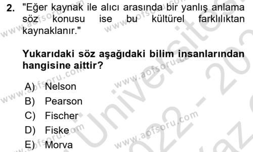 İletişim Bilgisi Dersi 2022 - 2023 Yılı Yaz Okulu Sınavı 2. Soru