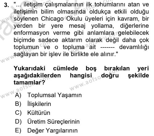 İletişim Bilgisi Dersi 2023 - 2024 Yılı (Vize) Ara Sınavı 3. Soru