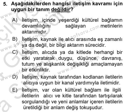 İletişim Bilgisi Dersi 2023 - 2024 Yılı (Vize) Ara Sınavı 5. Soru