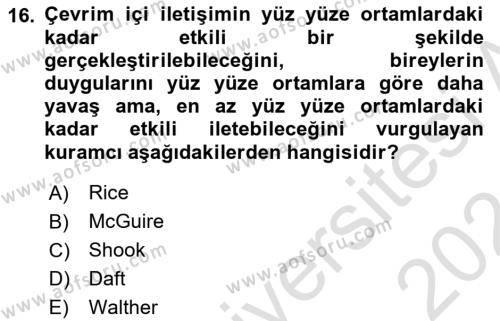 İletişim Bilgisi Dersi 2023 - 2024 Yılı (Final) Dönem Sonu Sınavı 16. Soru