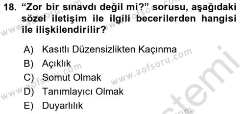 İletişim Bilgisi Dersi 2024 - 2025 Yılı (Vize) Ara Sınavı 18. Soru