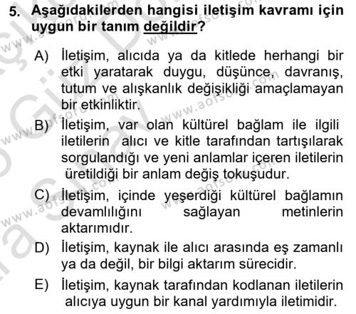 İletişim Bilgisi Dersi 2024 - 2025 Yılı (Vize) Ara Sınavı 5. Soru