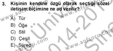 Sözlü ve Sözsüz İletişim Dersi 2014 - 2015 Yılı (Vize) Ara Sınavı 3. Soru
