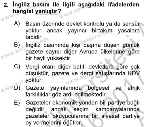 Uluslararası İletişim Dersi 2016 - 2017 Yılı (Vize) Ara Sınavı 2. Soru