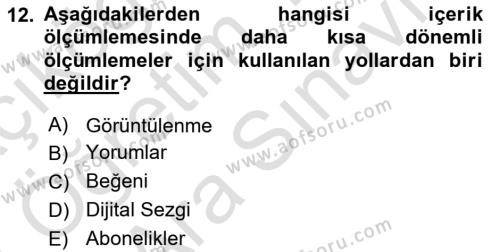 Stratejik İletişim Dersi 2023 - 2024 Yılı (Vize) Ara Sınavı 12. Soru