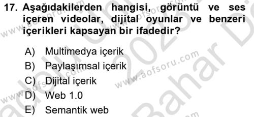 Stratejik İletişim Dersi 2023 - 2024 Yılı (Vize) Ara Sınavı 17. Soru