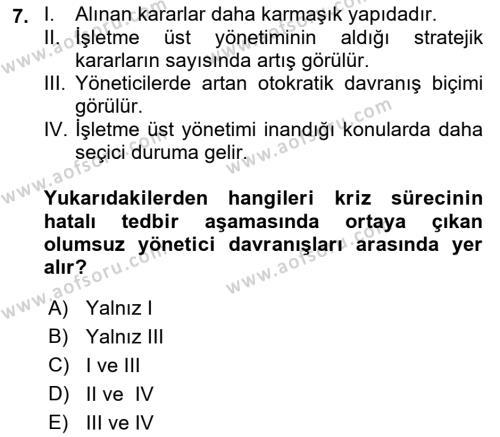 Kriz İletişimi Ve Yönetimi Dersi 2018 - 2019 Yılı (Vize) Ara Sınavı 7. Soru