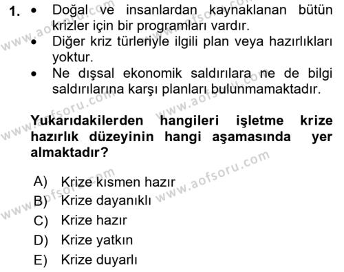 Kriz İletişimi Ve Yönetimi Dersi 2021 - 2022 Yılı (Vize) Ara Sınavı 1. Soru