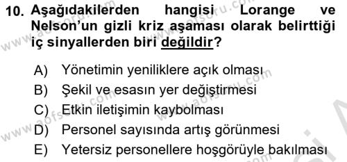 Kriz İletişimi Ve Yönetimi Dersi 2021 - 2022 Yılı (Vize) Ara Sınavı 10. Soru