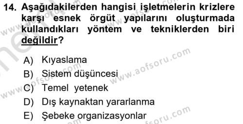 Kriz İletişimi Ve Yönetimi Dersi 2023 - 2024 Yılı (Vize) Ara Sınavı 14. Soru