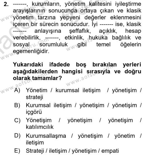 Kurumsal İletişim Dersi 2024 - 2025 Yılı (Vize) Ara Sınavı 2. Soru