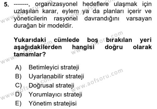 Kurumsal İletişim Dersi 2024 - 2025 Yılı (Vize) Ara Sınavı 5. Soru