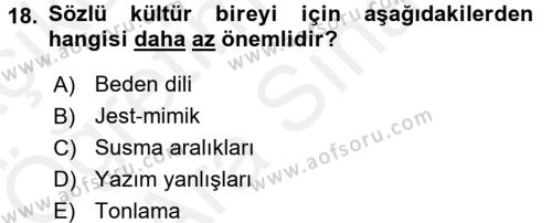 Kültürlerarası İletişim Dersi 2017 - 2018 Yılı (Vize) Ara Sınavı 18. Soru