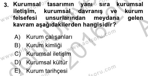 Kurumsal Kimlik Ve İmaj Yönetimi Dersi 2016 - 2017 Yılı (Vize) Ara Sınavı 3. Soru
