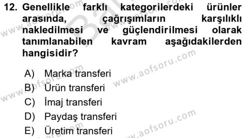 Kurumsal Kimlik Ve İmaj Yönetimi Dersi 2021 - 2022 Yılı (Final) Dönem Sonu Sınavı 12. Soru