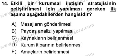 Kurumsal Kimlik Ve İmaj Yönetimi Dersi 2023 - 2024 Yılı (Vize) Ara Sınavı 14. Soru