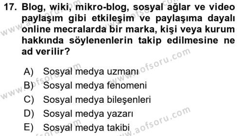 Kurumsal Kimlik Ve İmaj Yönetimi Dersi 2023 - 2024 Yılı (Vize) Ara Sınavı 17. Soru