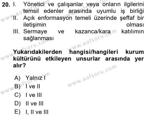 Kurumsal Kimlik Ve İmaj Yönetimi Dersi 2023 - 2024 Yılı (Final) Dönem Sonu Sınavı 20. Soru