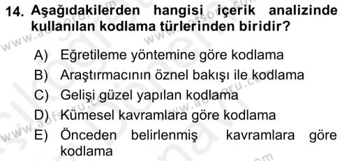 İletişim Araştırmaları Dersi 2018 - 2019 Yılı (Final) Dönem Sonu Sınavı 14. Soru