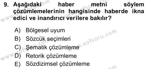 İletişim Araştırmaları Dersi 2018 - 2019 Yılı (Final) Dönem Sonu Sınavı 9. Soru