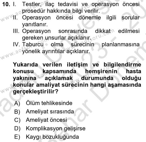 Sağlık Kurumlarında İletişim Dersi 2023 - 2024 Yılı (Final) Dönem Sonu Sınavı 10. Soru