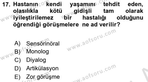 Sağlık Kurumlarında İletişim Dersi 2023 - 2024 Yılı Yaz Okulu Sınavı 17. Soru