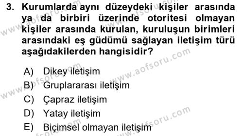 Sağlık Kurumlarında İletişim Dersi 2023 - 2024 Yılı Yaz Okulu Sınavı 3. Soru