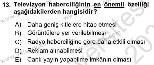 İletişim Ortamları Tasarımı Dersi 2020 - 2021 Yılı Yaz Okulu Sınavı 13. Soru