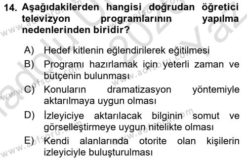 İletişim Ortamları Tasarımı Dersi 2020 - 2021 Yılı Yaz Okulu Sınavı 14. Soru