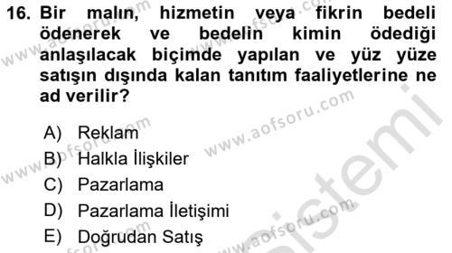 İletişim Ortamları Tasarımı Dersi 2020 - 2021 Yılı Yaz Okulu Sınavı 16. Soru