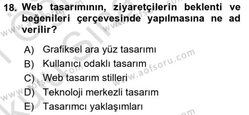 İletişim Ortamları Tasarımı Dersi 2020 - 2021 Yılı Yaz Okulu Sınavı 18. Soru