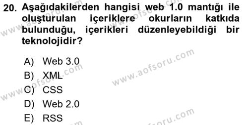 İletişim Ortamları Tasarımı Dersi 2020 - 2021 Yılı Yaz Okulu Sınavı 20. Soru