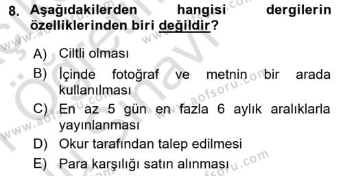 İletişim Ortamları Tasarımı Dersi 2020 - 2021 Yılı Yaz Okulu Sınavı 8. Soru