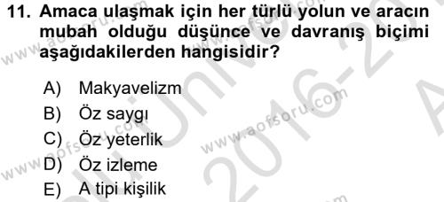 Kurum Kültürü Dersi 2016 - 2017 Yılı (Vize) Ara Sınavı 11. Soru