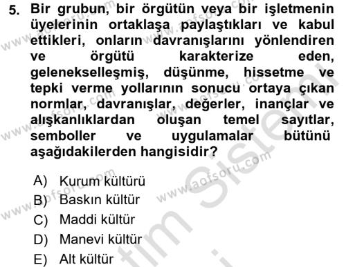 Kurum Kültürü Dersi 2016 - 2017 Yılı (Vize) Ara Sınavı 5. Soru