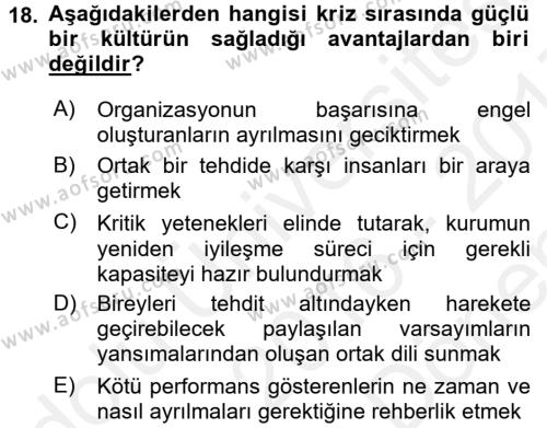 Kurum Kültürü Dersi 2016 - 2017 Yılı (Final) Dönem Sonu Sınavı 18. Soru