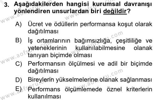 Kurum Kültürü Dersi 2016 - 2017 Yılı (Final) Dönem Sonu Sınavı 3. Soru