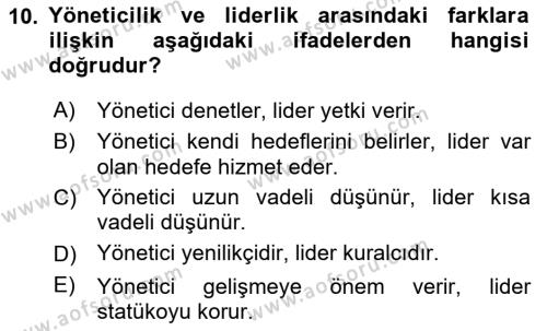 Kurum Kültürü Dersi 2018 - 2019 Yılı (Final) Dönem Sonu Sınavı 10. Soru