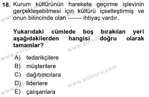 Kurum Kültürü Dersi 2018 - 2019 Yılı (Final) Dönem Sonu Sınavı 18. Soru