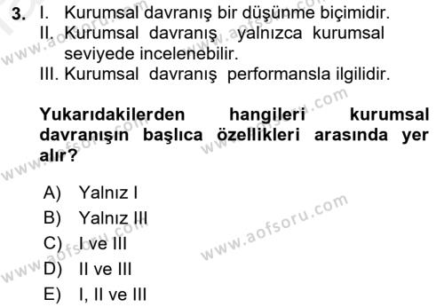 Kurum Kültürü Dersi 2018 - 2019 Yılı (Final) Dönem Sonu Sınavı 3. Soru