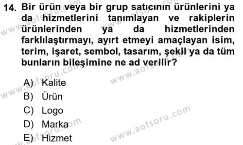 Kurum Kültürü Dersi 2018 - 2019 Yılı Yaz Okulu Sınavı 14. Soru