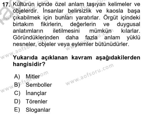 Kurum Kültürü Dersi 2018 - 2019 Yılı Yaz Okulu Sınavı 17. Soru