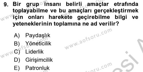 Kurum Kültürü Dersi 2018 - 2019 Yılı Yaz Okulu Sınavı 9. Soru